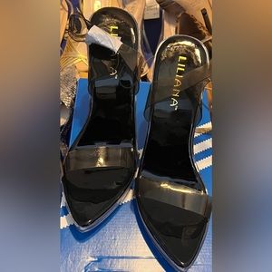 Lucite black heels never worn size 9